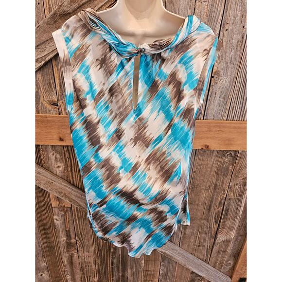 New directions womens 2X 2XL sleevless scoop neck geometric blue blouse top ^ - Picture 2 of 6